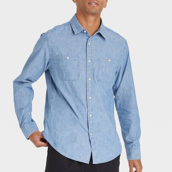 Goodfellow & Co Long-Sleeve Light Wash Denim Button Down Casual Shirt Size XL - Picture 1 of 8